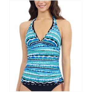 Profile by Gottex Moroccan Escape Halter Tankini Top Blue Multi Size 8 NWT